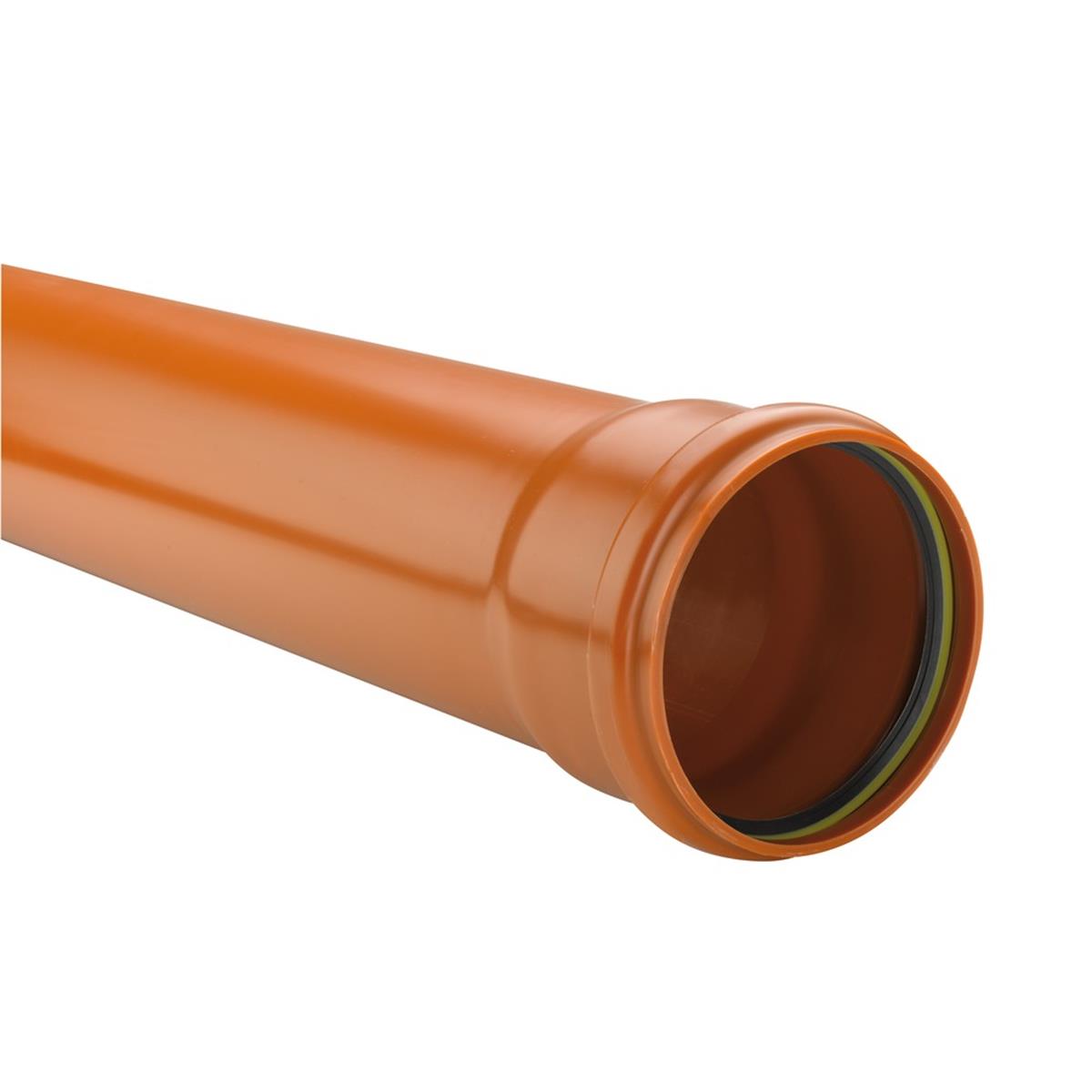 Eupen Oranje PVC buis 110X3.2 (11/22) Lengte 3m Volgens de norm NBN EN 1401. Gemoft met vaste dichting. Kleur REB:  RAL 8023. Benor.